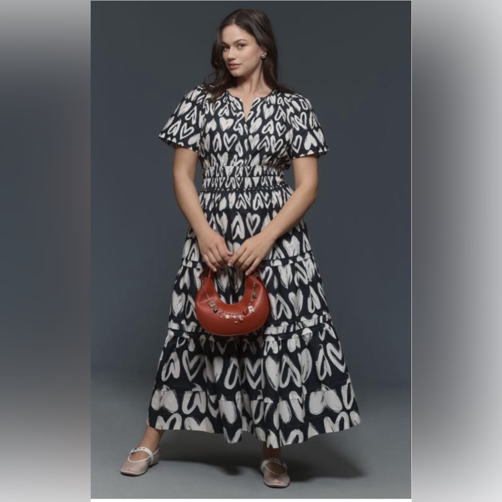 The Somerset Maxi Dress.  Black and White Heart Print Dress NWT
